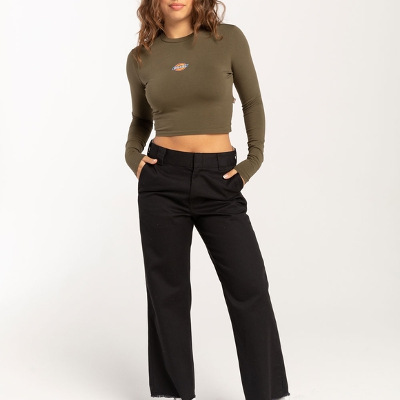 Dickies Olive Long Sleeve Crop Top - Picture 1 of 8